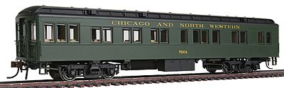 Con-Cor 94402 HO Scale Heavyweight 65' Branchline Solarium-Observation w/Lights - Ready to Run -- Chicago & North Western (Pullman Green, black Roof)