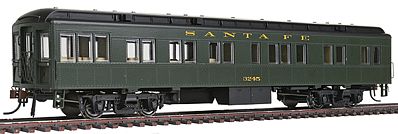 Con-Cor 94403 HO Scale Heavyweight 65' Branchline Solarium-Observation w/Lights - Ready to Run -- Santa Fe (Pullman Green, black Roof)