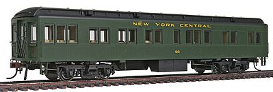 Con-Cor 94404 HO Scale Heavyweight 65' Branchline Solarium-Observation w/Lights - Ready to Run -- New York Central (Pullman Green, black Roof)