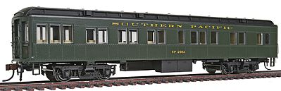 Con-Cor 94405 HO Scale Heavyweight 65' Branchline Solarium-Observation w/Lights - Ready to Run -- Southern Pacific (Pullman Green, black Roof)