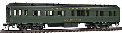 Con-Cor 94406 HO Scale Heavyweight 65' Branchline Solarium-Observation w/Lights - Ready to Run -- Chicago, Burlington & Quincy (Pullman Green, black Roof)