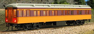 Con-Cor 94408 HO Scale Heavyweight 65' Branchline Solarium-Observation w/Lights - Ready to Run -- Milwaukee Road (Hiawatha, orange, maroon, gray)