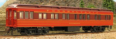 Con-Cor 94411 HO Scale Heavyweight 65' Branchline Solarium-Observation w/Lights - Ready to Run -- Pennsylvania Railroad (Fleet of Modernism, red, Tuscan)