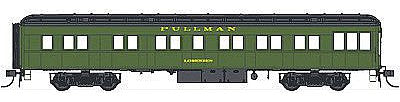 Con-Cor 94414 HO Scale Heavyweight 65' Branchline Solarium-Observation w/Lights - Ready to Run -- Pullman "Lorenzen" (Pullman Green, black roof)