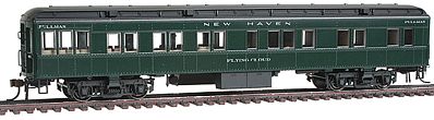 Con-Cor 94421 HO Scale Heavyweight 65' Branchline Solarium-Observation w/Lights - Ready to Run -- New Haven (Hunter Green, black roof, silver-gray lettering)