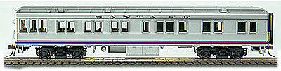 Con-Cor 94427 HO Scale Heavyweight 65' Branchline Solarium-Observation w/Lights - Ready to Run -- Santa Fe #1367 (Valley Flyer, silver, red, yellow)