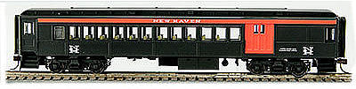 Con-Cor 94429 HO Scale Heavyweight 65' Branchline Solarium-Observation w/Lights - Ready to Run -- New Haven #5003 (red, black, white NH Logo)