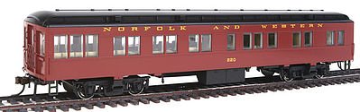 Con-Cor 94432 HO Scale Heavyweight 65' Branchline Solarium-Observation w/Lights - Ready to Run -- Norfolk & Western #220 (Tuscan, black)