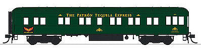 Con-Cor 94436 HO Scale Heavyweight 65' Branchline Solarium-Observation w/Lights - Ready to Run -- Patron Tequila Express #50 (Pullman Green, yellow, GM&O Logo)