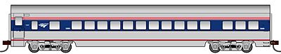 Con-Cor 94700 HO Scale 72' Smooth-Side Coach - Ready to Run -- Amtrak (Phase V; silver, blue, red; 2000s Wave Logo)