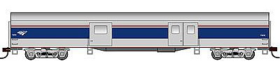 Con-Cor 94706 HO Scale 72' Smooth-Side Baggage - Ready to Run -- Amtrak (Phase V; silver, blue, red; 2000s Wave Logo)