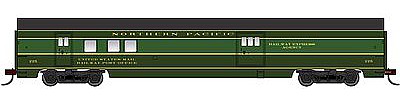 Con-Cor 94711 HO Scale 72' Smooth-Side Railway Post Office - Ready to Run -- Northern Pacific (2-Tone Green, black, yellow Stripes)
