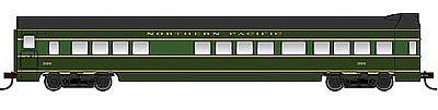 Con-Cor 94713 HO Scale 72' Smooth-Side Observation - Ready to Run -- Northern Pacific (2-Tone Green, black, yellow Stripes)
