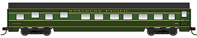 Con-Cor 94714 HO Scale 72' Smooth-Side Sleeper - Ready to Run -- Northern Pacific (2-Tone Green, black, yellow Stripes)