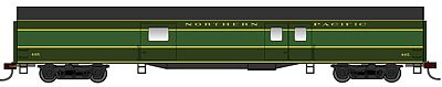 Con-Cor 94716 HO Scale 72' Smooth-Side Baggage - Ready to Run -- Northern Pacific (2-Tone Green, black, yellow Stripes)