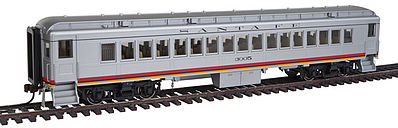 Con-Cor 95003 HO Scale Heavyweight 65' Branchline Coach w/Lights - Ready to Run -- Santa Fe #3005 (Valley Flyer, silver, red, yellow)