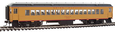Con-Cor 95020 HO Scale Heavyweight 65' Branchline Coach w/Lights - Ready to Run -- Union Pacific #1068 (Armour Yellow, gray, red)
