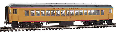Con-Cor 95021 HO Scale Heavyweight 65' Branchline Coach w/Lights - Ready to Run -- Union Pacific #1074 (Armour Yellow, gray, red)
