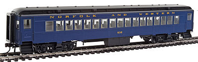 Con-Cor 95024 HO Scale Heavyweight 65' Branchline Coach w/Lights - Ready to Run -- Norfolk & Western #535 (Pevler Blue, black)