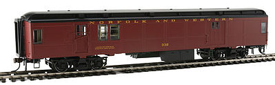 Con-Cor 95106 HO Scale Heavyweight 65' Branchline Baggage/Railway Post Office w/Lights - Ready to Run -- Norfolk & Western #332 (Tuscan, black)