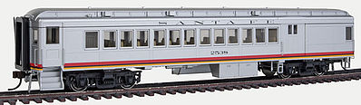 Con-Cor 95151 HO Scale Heavyweight 65' Branchline Combine w/Lights - Ready to Run -- Santa Fe #2538 (Valley Flyer; silver, red, yellow)
