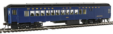 Con-Cor 95158 HO Scale Heavyweight 65' Branchline Combine w/Lights - Ready to Run -- Norfolk & Western #144 (Pevler Blue, black)