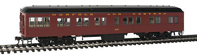 Con-Cor 95206 HO Scale Heavyweight 65' Branchline Solarium-Observation w/Lights - Ready to Run -- Norfolk & Western #221 (Tuscan, black)