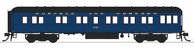 Con-Cor 95208 HO Scale Heavyweight 65' Branchline Solarium-Observation w/Lights - Ready to Run -- Norfolk & Western #1535 (Pevler Blue, black)