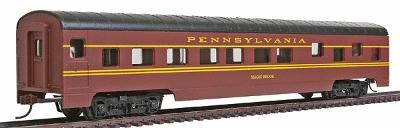 Con-Cor 985 HO Scale 72' Smooth-Side Sleeper - Ready to Run -- Pennsylvania Railroad (Tuscan Red, Dulux Gold)