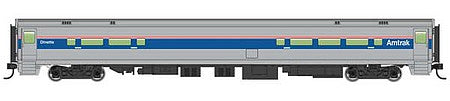 Walthers Mainline 31051 HO Scale 85' Horizon Cafe/Club Food Service Car - Ready to Run -- Amtrak(R) (Phase IV; silver, Wide Blue, Thin Red & White Stripes)