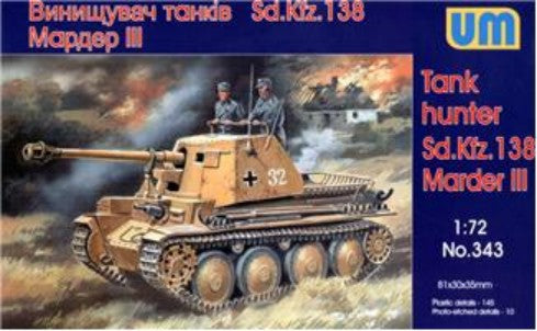 Unimodel 343 1/72 Marder III SdKfz 138 WWII Tank w/Self-Propelled Gun
