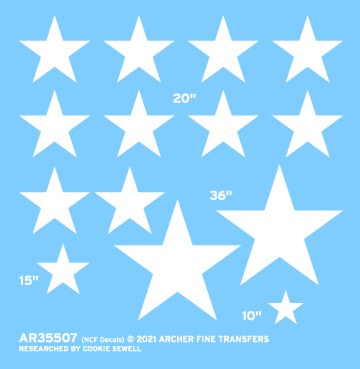 Archer Fine Transfers 35507 Waterslide Decal: 1/35 US Stars for Armor/ Vehicles (White) (Various Sizes; 10", 15", 20", 36")
