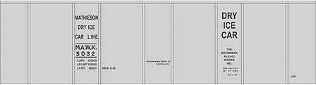 Tichy Trains 10255 HO Scale Railroad Decal Set -- Mathieson Dry Ice 40' Insulated Boxcar (gray car, no door)