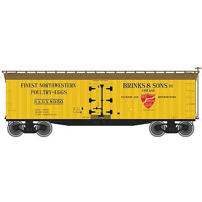 Atlas Model Railroad 20005839 HO Scale 40' Wood Reefer - Ready to Run - Master(R) -- Brink's and Sons 8052 (yellow, Boxcar Red)