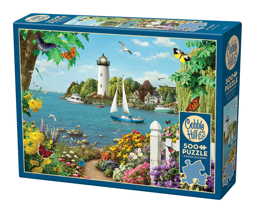 Cobble Hill Puzzles 45062 By the Bay (Lighthouse/Sailboat/Butterfly Garden) Puzzle (500pc)