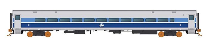 Rapido Trains 528034 N Scale Comet Commuter Coach - Ready to Run -- AMT Montreal (silver, blue)