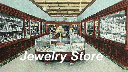City Classics 1316 HO Scale Jewelry Store Picture Window Photo Interior -- Fits 3 to 3-1/2" 7.6 to 8.9cm Wide x 1-5/8" 4.1cm Building Storefront