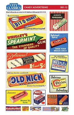 City Classics 50112 HO Scale Candy Advertising Signs -- Set #1