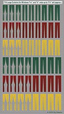 City Classics 719 HO Scale Dark-Colored Curtains - Window Dressings for Windows -- For Windows 1/4 to 3/8 up to 1-1/8" .6 to 1 to 2.9cm pkg(50) (green, red)
