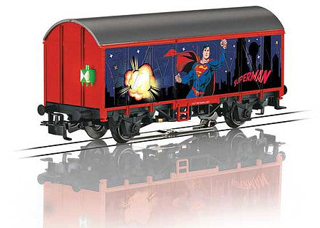Marklin 44825 HO Scale 2-Axle Boxcar with Lighted Marker Lantern - 3-Rail - Ready to Run - Start Up -- Superman (red, black, blue)
