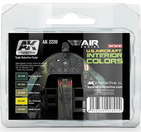 AK Interactive 2220 Air Series: US Aircraft Interior Acrylic Paint Set (5 Colors) 17ml Bottles