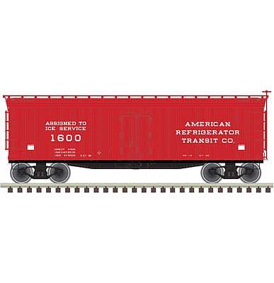 Atlas 20005843 HO Scale 40' Wood Reefer - Ready to Run - Master(R) -- American Refrigerator Transit 1605 (red, black, Ice Service)