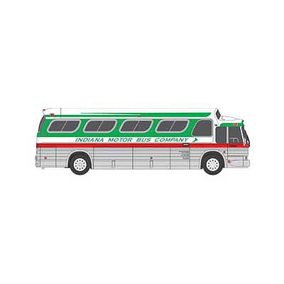 Iconic Replicas 870291 HO Scale 1966 GM 4107 Motorcoach Bus - Assembled -- Indiana Motor Coach (Destination: Indianapolis, green, silver, red, cream)