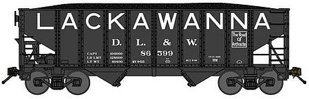 Bluford Shops 65240 N Scale 8-Panel 2-Bay Open Hopper with Load - Ready to Run -- Delaware, Lackawanna & Western 86599 (Keyser Valley Repaint, black, Billboar