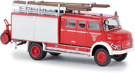Brekina 47132 HO Scale 1950s Mercedes-Benz LAF 1113 LF 16 Fire Truck - Assembled -- Bremen, Germany, Fire (red, white, German Lettering)