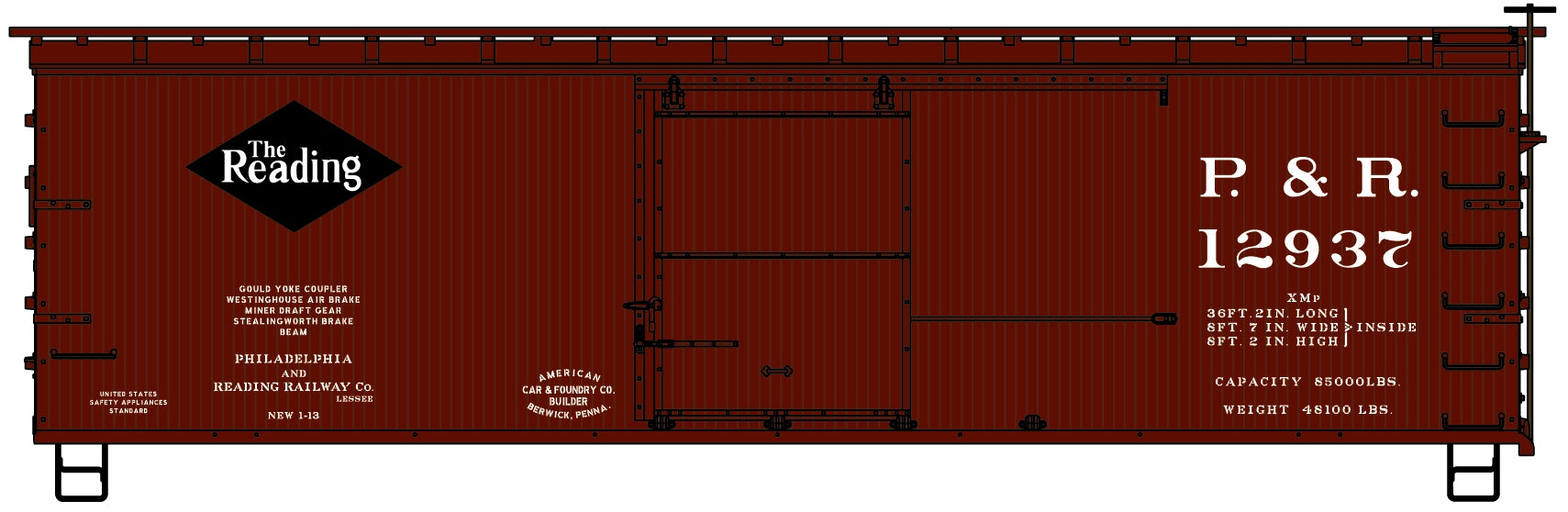 Accurail 1805 Ho 36'Dbl Sht Wood Boxcar P&R