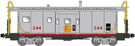 Bluford Shops 41111 N Scale International Car Bay Window Caboose Phase 1 - Ready to Run -- Kansas City Southern #344 (silver, red, yellow)
