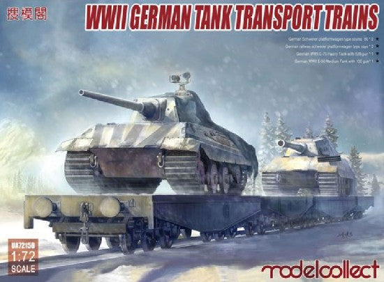 Modelcollect 72158 1/72 WWII German Tank Transport Trains: Schwerer Platformwagons (4), E75 Heavy Tank & E50 Medium Tank
