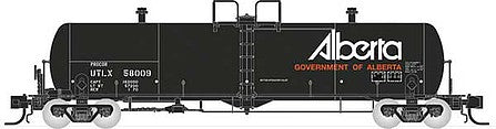 Rapido Trains 535009a N Scale Procor GP20 20,000-Gallon Tank Car - Ready to Run -- Government of Alberta UTLX 1 (As Delivered, black, white, yellow)