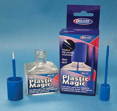 Deluxe Materials AD77 All Scale Plastic Magic Thin Plastic Cement w/2 Brushes - 1 Second Cement -- 1.4oz 40mL